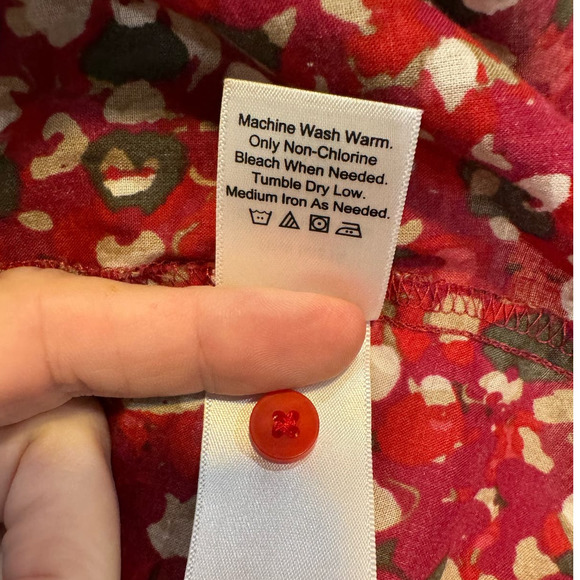 COLDWATER CREEK No Iron 100% Cotton Reds Olive Beige Size L - Picture 6 of 6